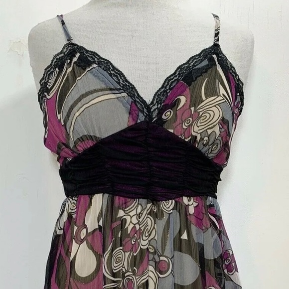 Lucy Collection Floral Midi Dress Purple Straps Black Mix Floaty V-Neck UK12 - Picture 3 of 14